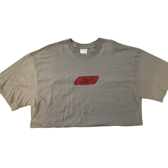 Vintage Y2K Reebok TShirt Mens 2XL Gray Vector Logo Rubber Patch 00s Athletic - Picture 1 of 4